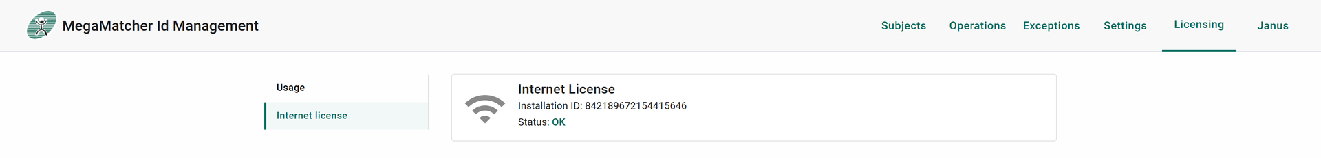 Licensing internet license view
