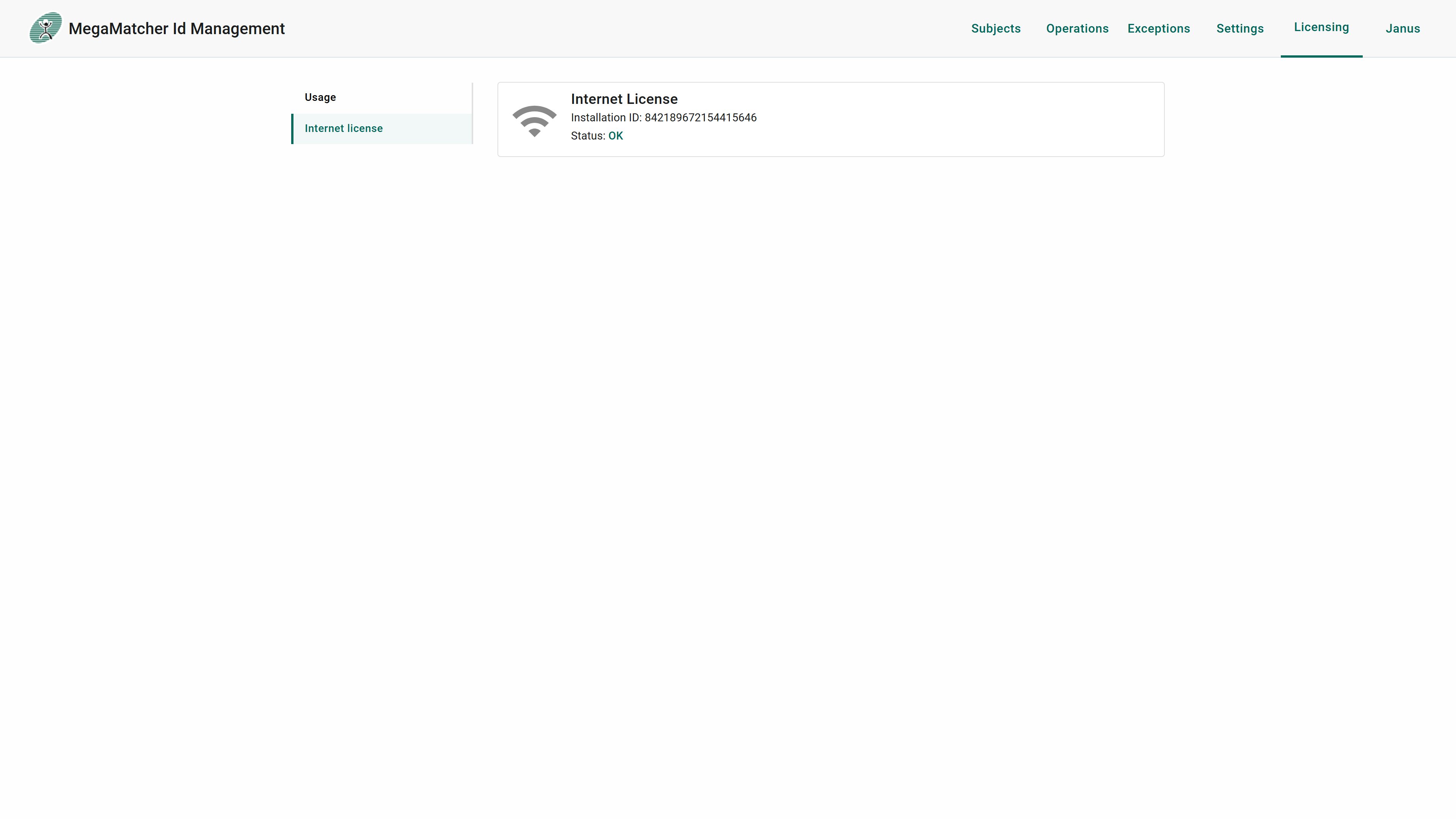 Licensing internet license view